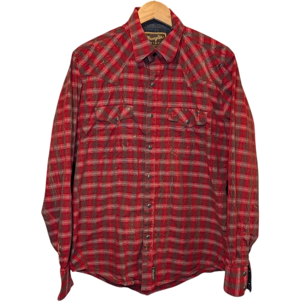 Wrangler Retro Men's Premium Western Plaid Splash Pattern Shirt Size M